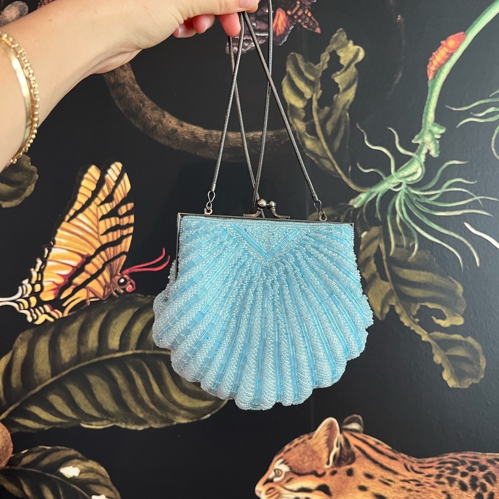 Vintage Beaded Bag, Baby Blue Long Straps